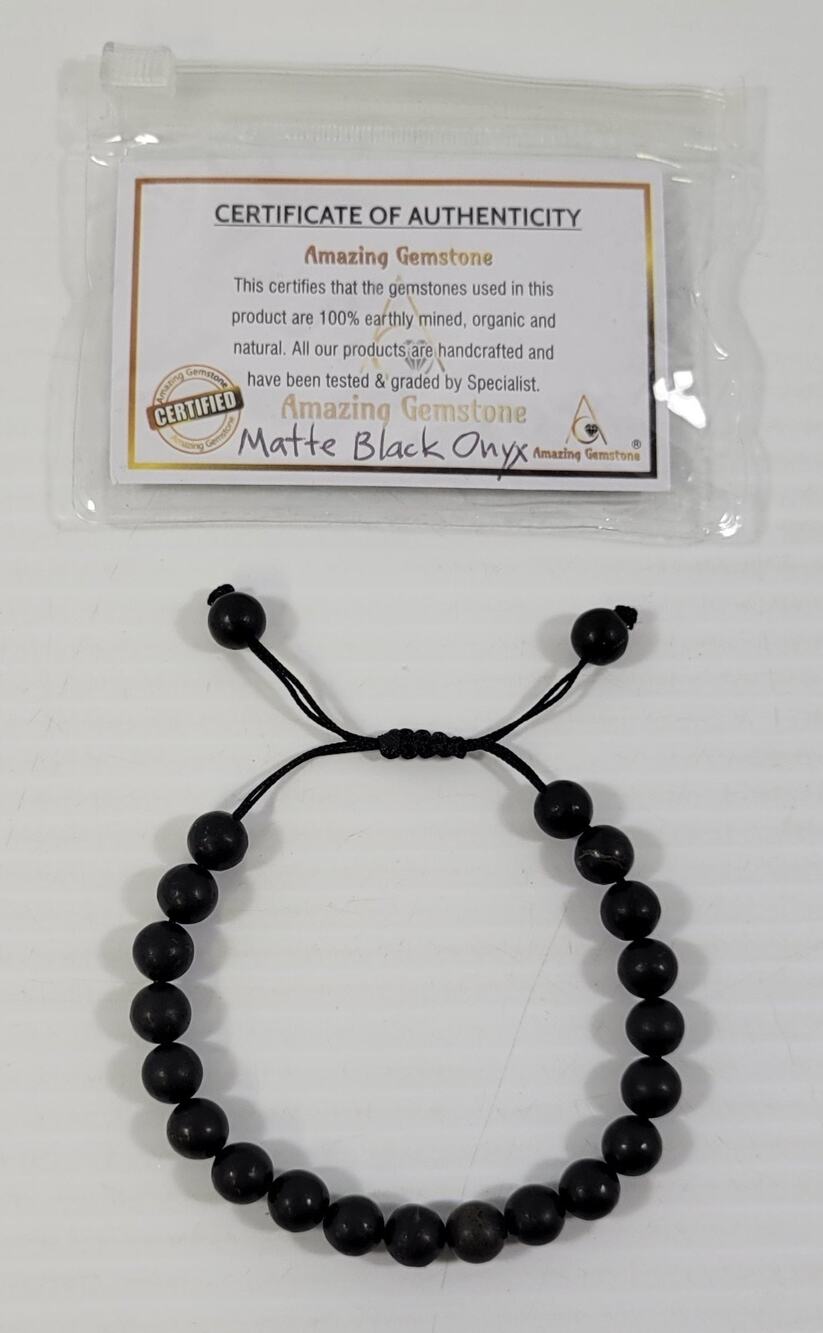 *C52) Amazing Gemstone Matte Onyx Bead Health Healing Self Adjustable Bracelet